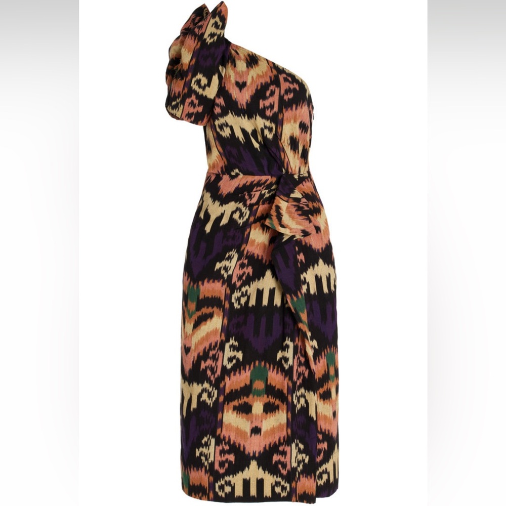 Ulla Johnson Idra Ikat One-Shoulder Dress in Black Iris size 4 - Picture 4 of 9